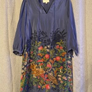 Floral Deer Owl Blue Dress from Anthropologie